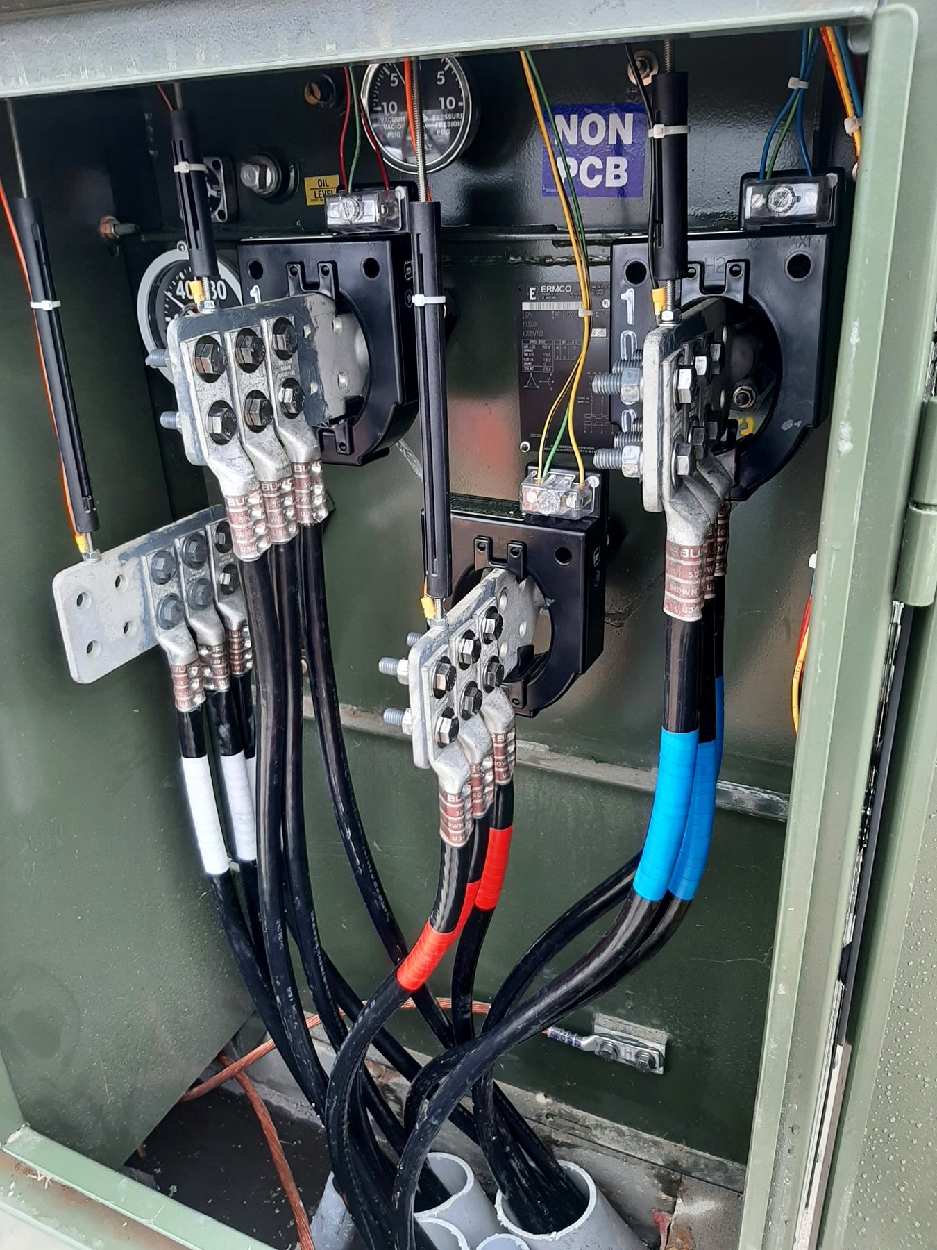 Clean electrical service gear installed by Sims Family Electrical